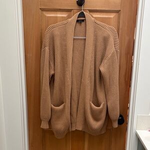 Quince Organic Cotton Cozy Camel Open-Front Oversized Cardigan Sweater L
